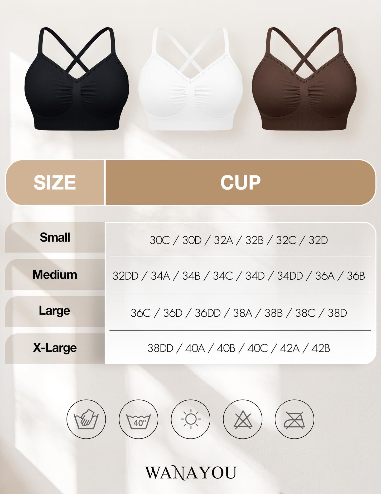 WANAYOU Bras for Women Bralettes for Women with Support Wireless Bras Compfortable No Underwire Push Up Padded Bra Seamless Soft Lift Everyday Bra V Neck Ajustable Straps T Shirt Bra 3 Pack