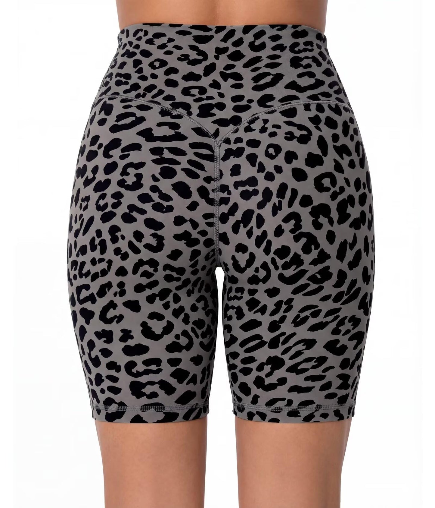 Sunzel 5" Waist Biker Shorts for Women No Front Seam Soft Yoga Workout Gym Bike Shorts Tummy Control Squat Proof Leopard Charcoal Gray Medium