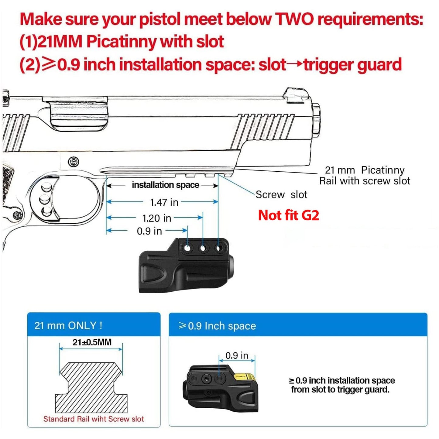 Gmconn GM-1002 Rechargeable Green Laser Sight for Pistol, Shockproof Green Beams for Guns/Handguns, Low Profile Green Dot Laser Sight Compatible with Glock 17/19 w/Rail