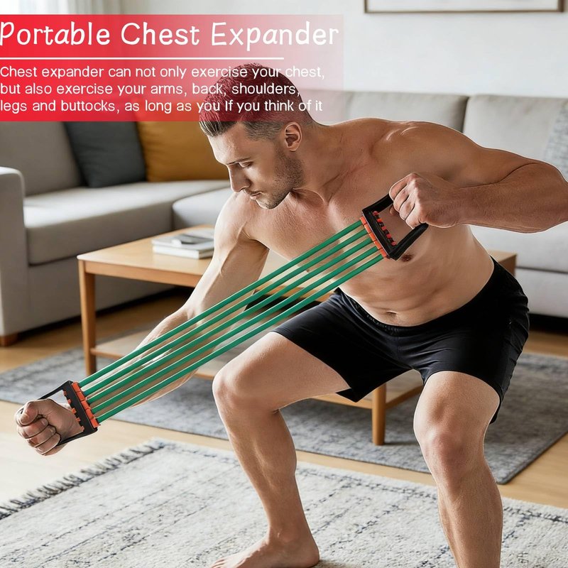 5 Spring Chest Expander for Men, Adjustable Resistance Muscle Strength Trainer Home Gym Workout Equipment for Chest Arm Legs Shoulder Back Muscles Training