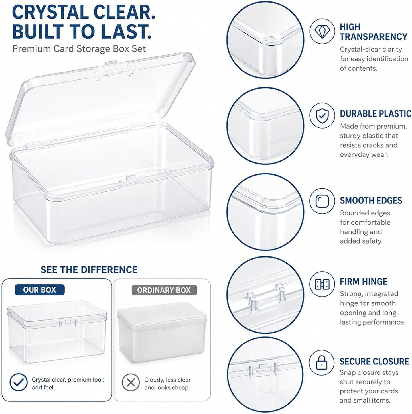 Clear Playing Card Storage Box - High Capacity Plastic Organizer for 4 Decks | 4.3 x 2.95 x 2.17 Inch