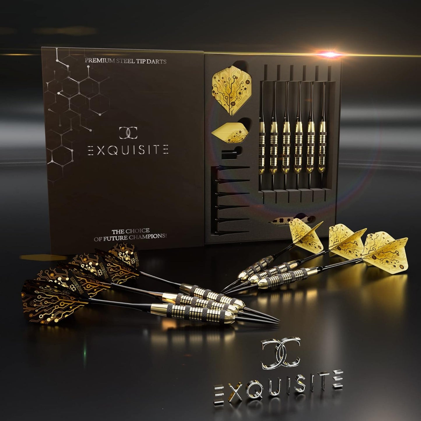Premium Steel Tip Darts Set - Professional Brass Barrels, Metal Tips & Extra Flights | 12 Aluminum Shafts, Dart Tool & Case