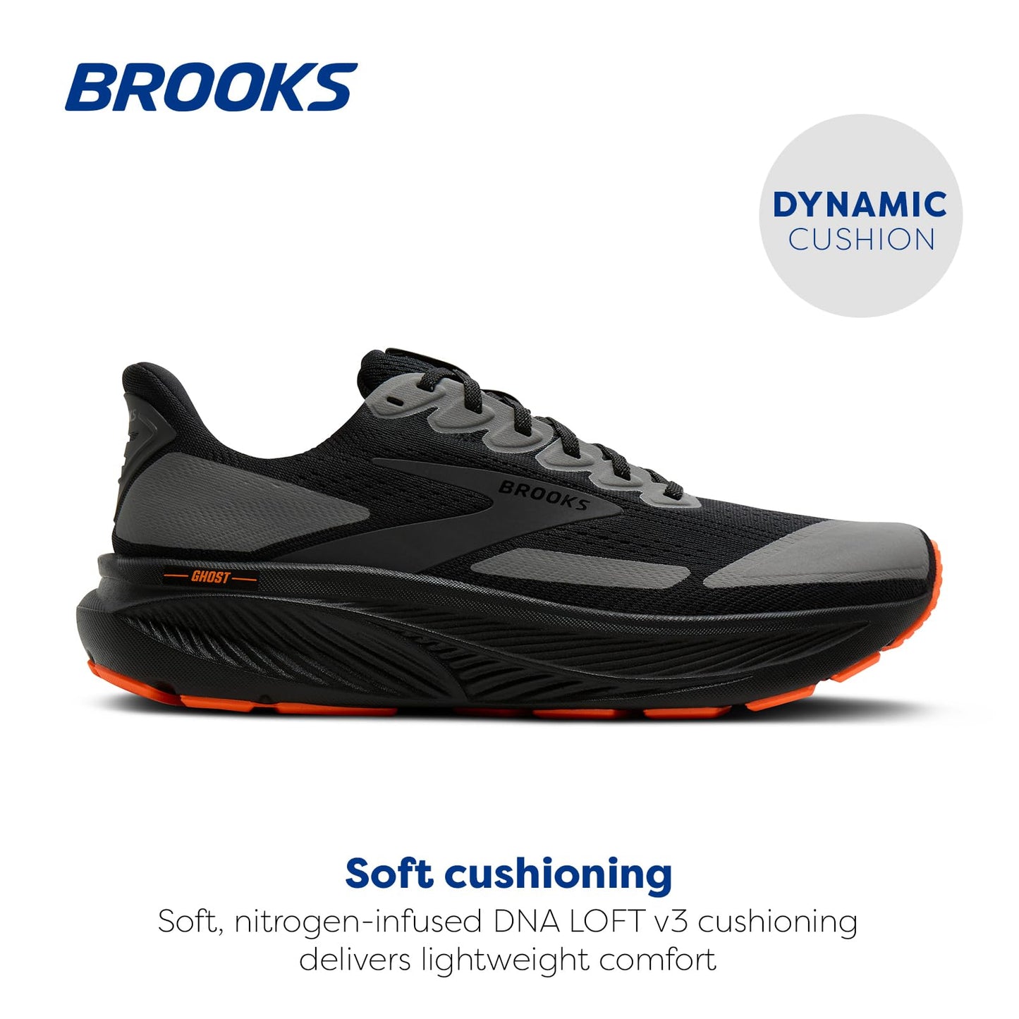 Brooks Men’s Ghost 17 Neutral Running Shoe - Black/Orange - 7 Medium