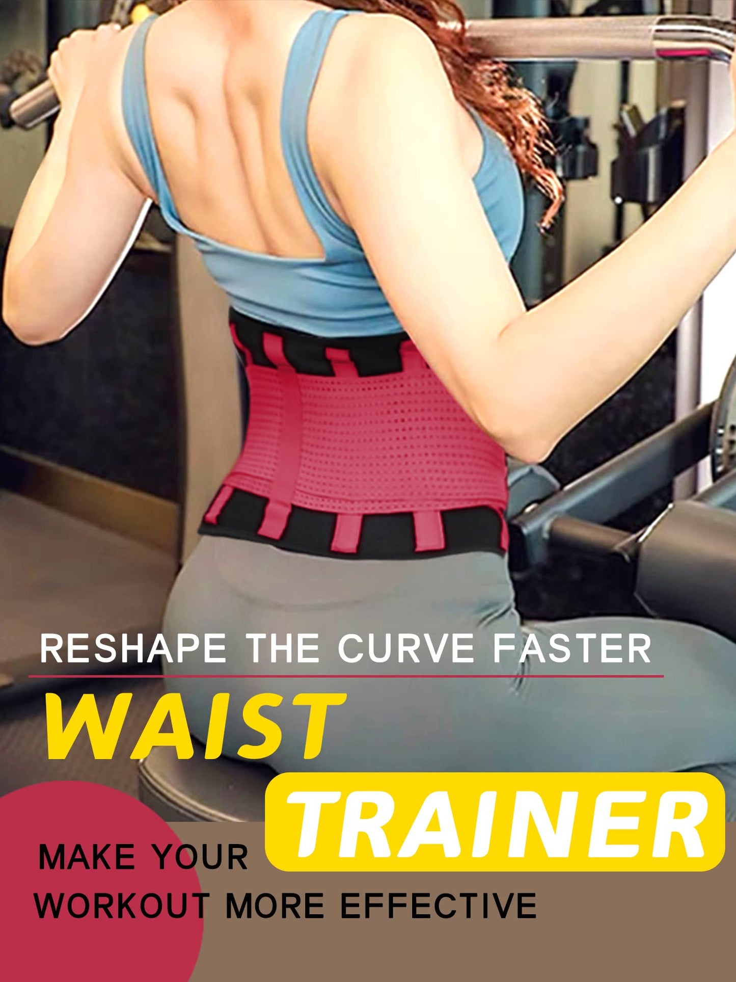 KOOCHY Waist Trainer for Women - Waist Trimmer Back Support Belt Sweat Wrap for Weight Loss Workout Fitness Gym Sport(Rose,L)