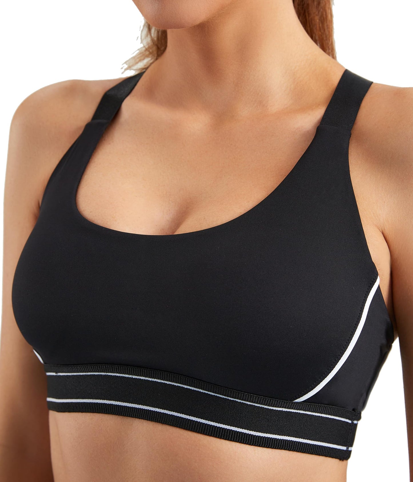 Mustcan Women's Adjustable Padded Sports Bras for Women Scoop Neck Racerback Sports Bra Yoga Fitness Running Crop Bra, Black-M