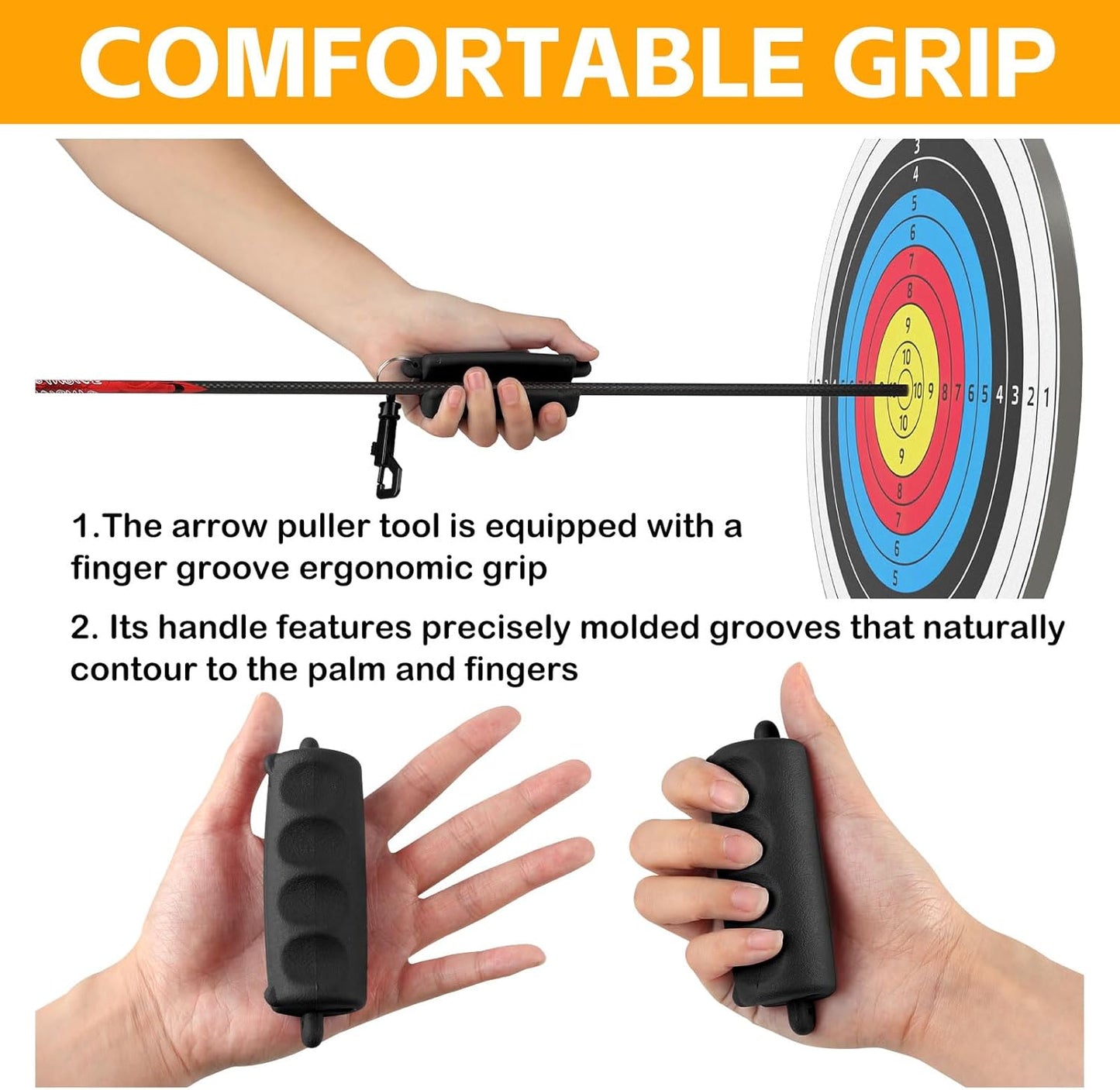 Archery Arrow Puller Tool - Rubber Gripper with Belt Clip for Easy Target Removal | Hand Saver for Practice Shooting