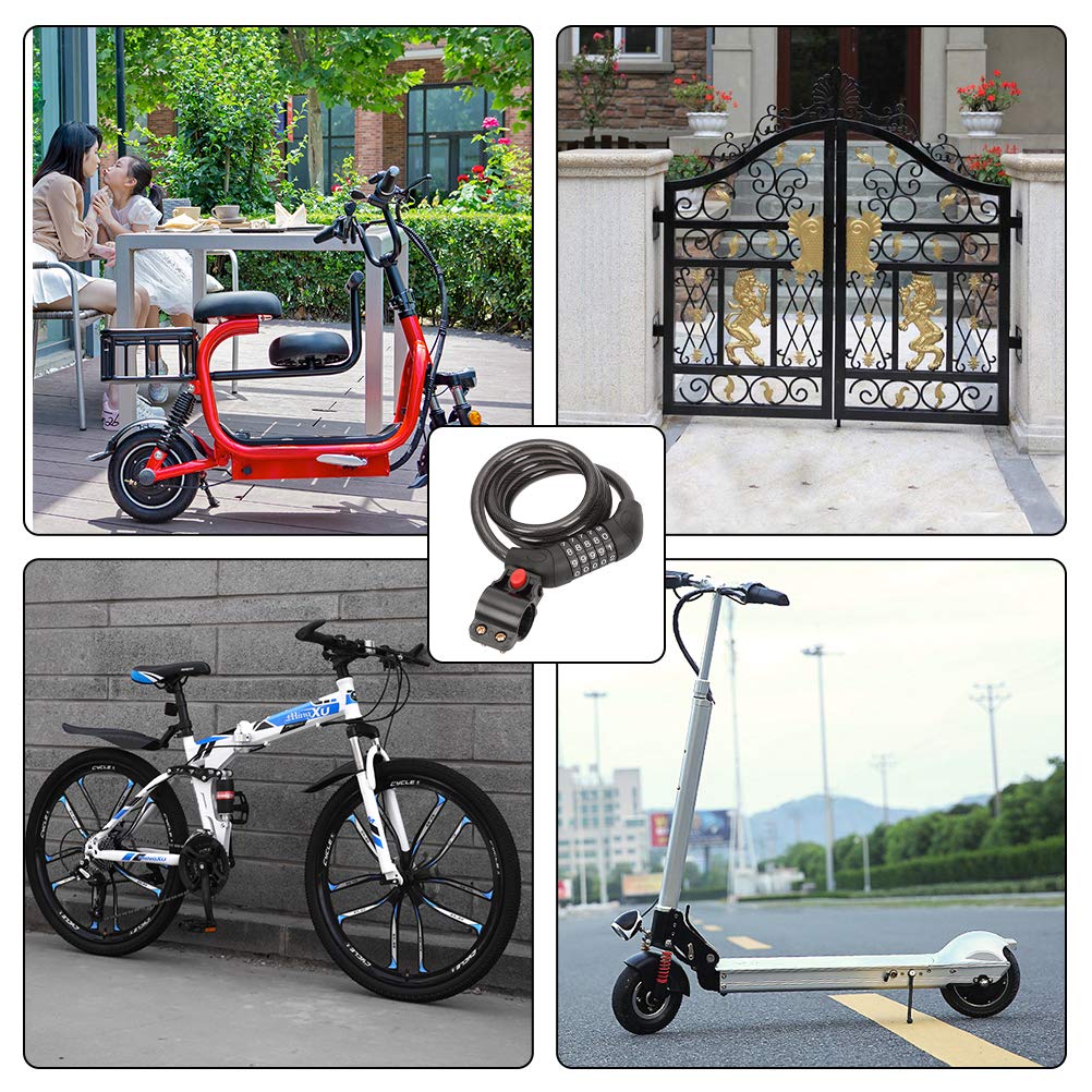 Emoly Bike Lock Cable, High Security 5 Digit Resettable Combination Coiling Bike Cable Lock,Bicycle Cable Lock for Bicycle,Mountain Bike, Scooter Outdoors, 4 Feet x 1.2M, Black