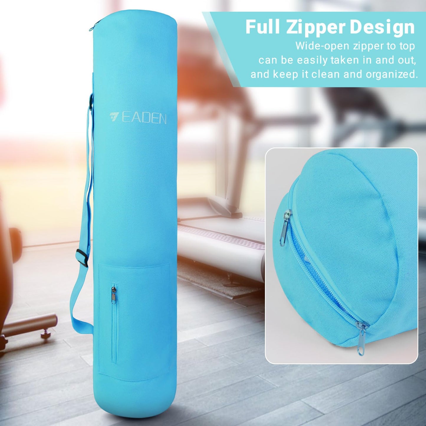 Yoga Mat Bag, Canvas Yoga Mat Bag Carrying Bag with Multi-Functional Storage Pockets, Adjustable Strap & Full-Zip Exercise Yoga Mat, Fits Gym, Class, Beach Park, Travel for Women & Men (Blue)