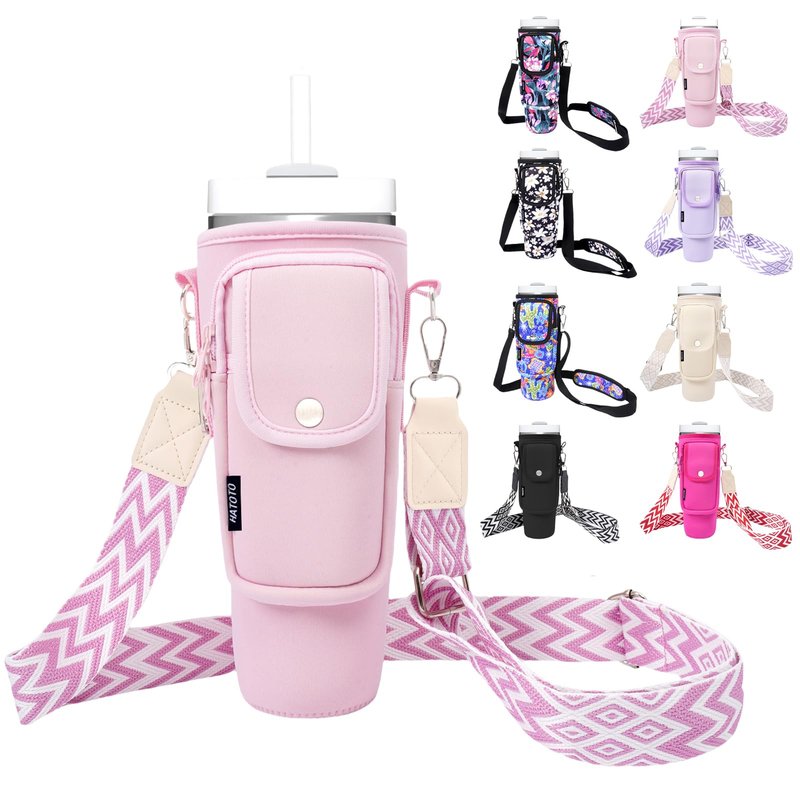 HATOTO Water Bottle Holder with Strap for Stanley Cup 40/30oz, Insulated Neoprene Stanley Cup Holder with Strap for Tumbler with Handle Stanley Carrier Bag Cross-body Bag for Walking