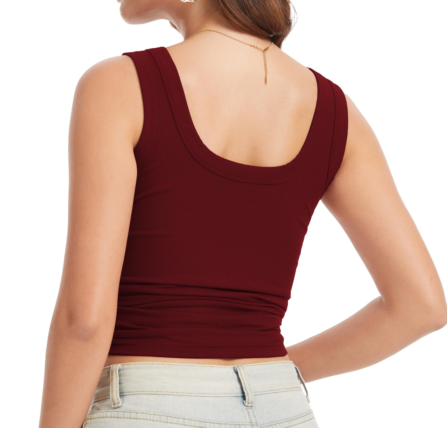 Womens Sleeveless Scoop Neck Tank Top Ribbed Fitted Summer Basic Slim Cute Tops 2026 Y2k Trendy Clothes Maroon