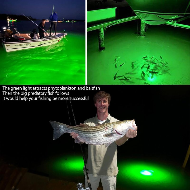 Underwater Fishing Light - 6000/9000/12000LM Waterproof Green LED for Night Fishing | 16.4ft Cord, Freshwater & Saltwater