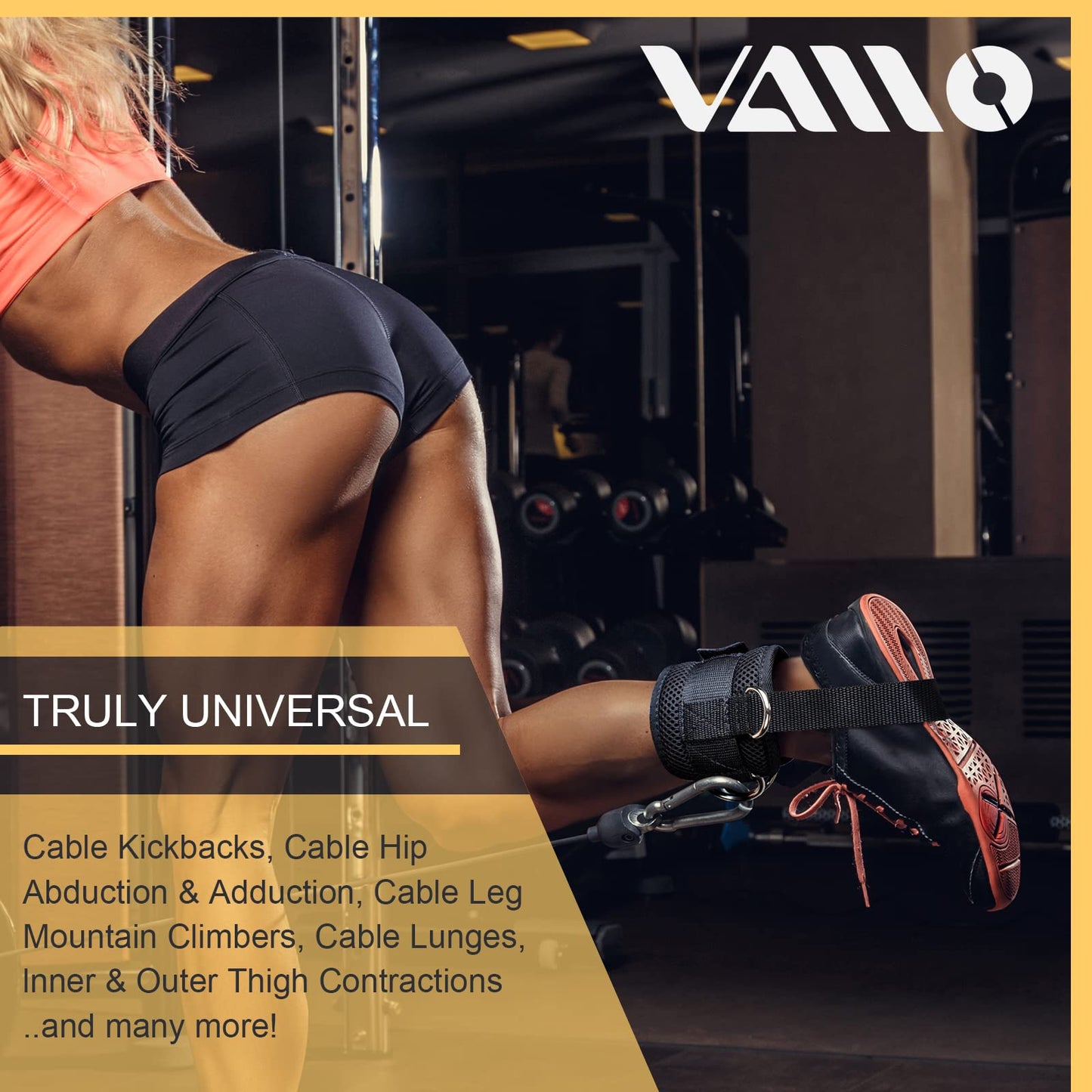 VAIIO Ankle Straps for Cable Machines,Adjustable Comfort fit Neoprene, Reinforce Double D-Ring - Premium Ankle Cuffs to Improve Abdominal Muscles, Lift The Butts, Tone The Legs for Men & Women