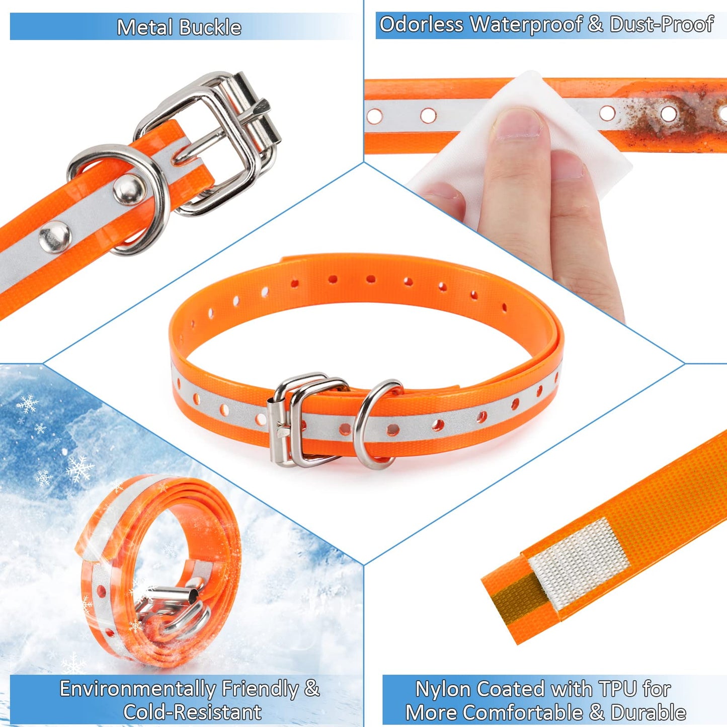 LuckinPET Replacement Collar Strap, Compatible with Petsafe,PATPET,Sportdog,Garmin,Dogtra,etc Most Training Collar/Fence Reciever, 3/4',Reflective,Adjustable,Metal Buckled,Waterproof (Orange Pack2)