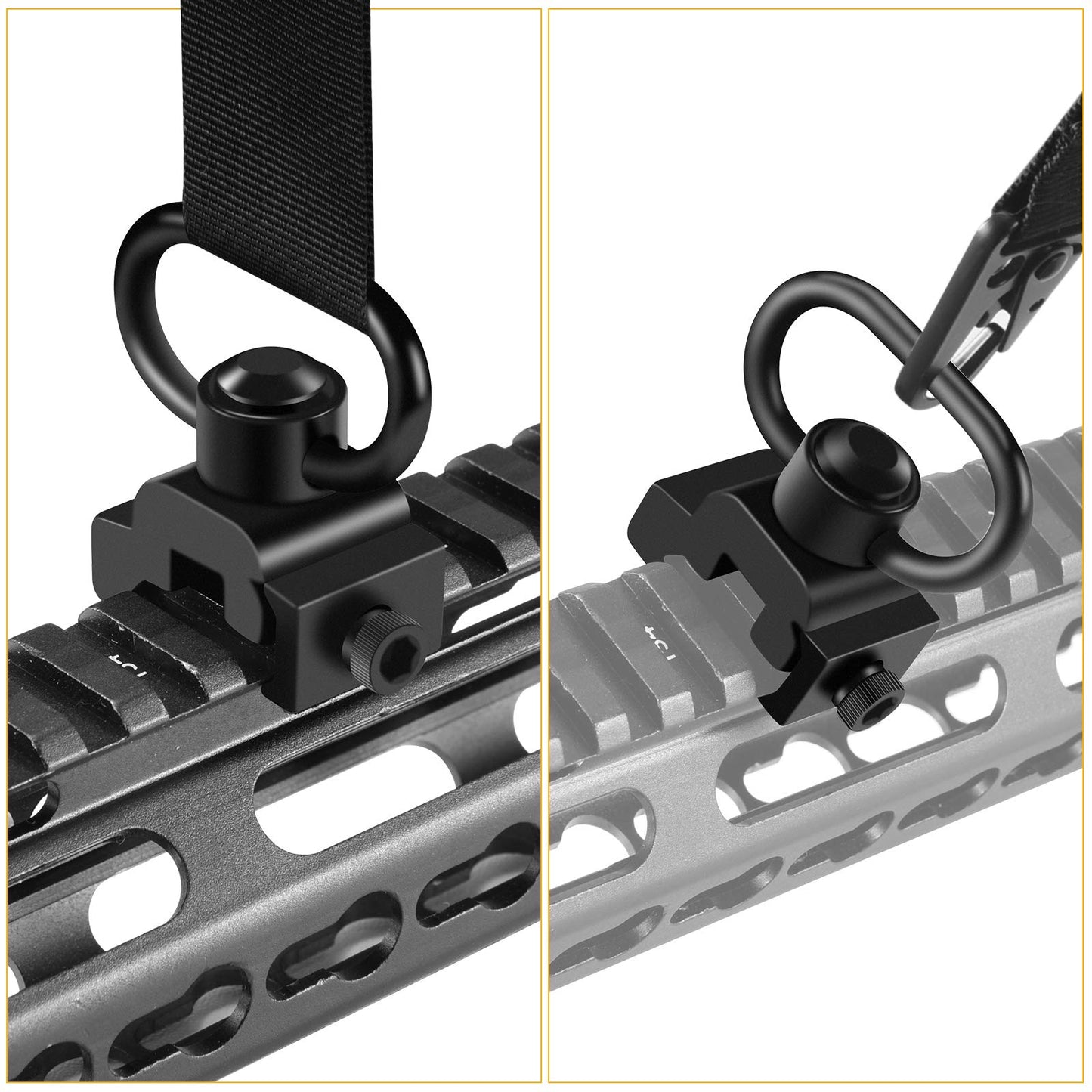 LONSEL 360° Rotation Picatinny 2 Point and Traditional Sling Swivel Mounts Picatinny Rail Mount with 1.25" Push Button QD Sling Swivels - Black (1 Pack)