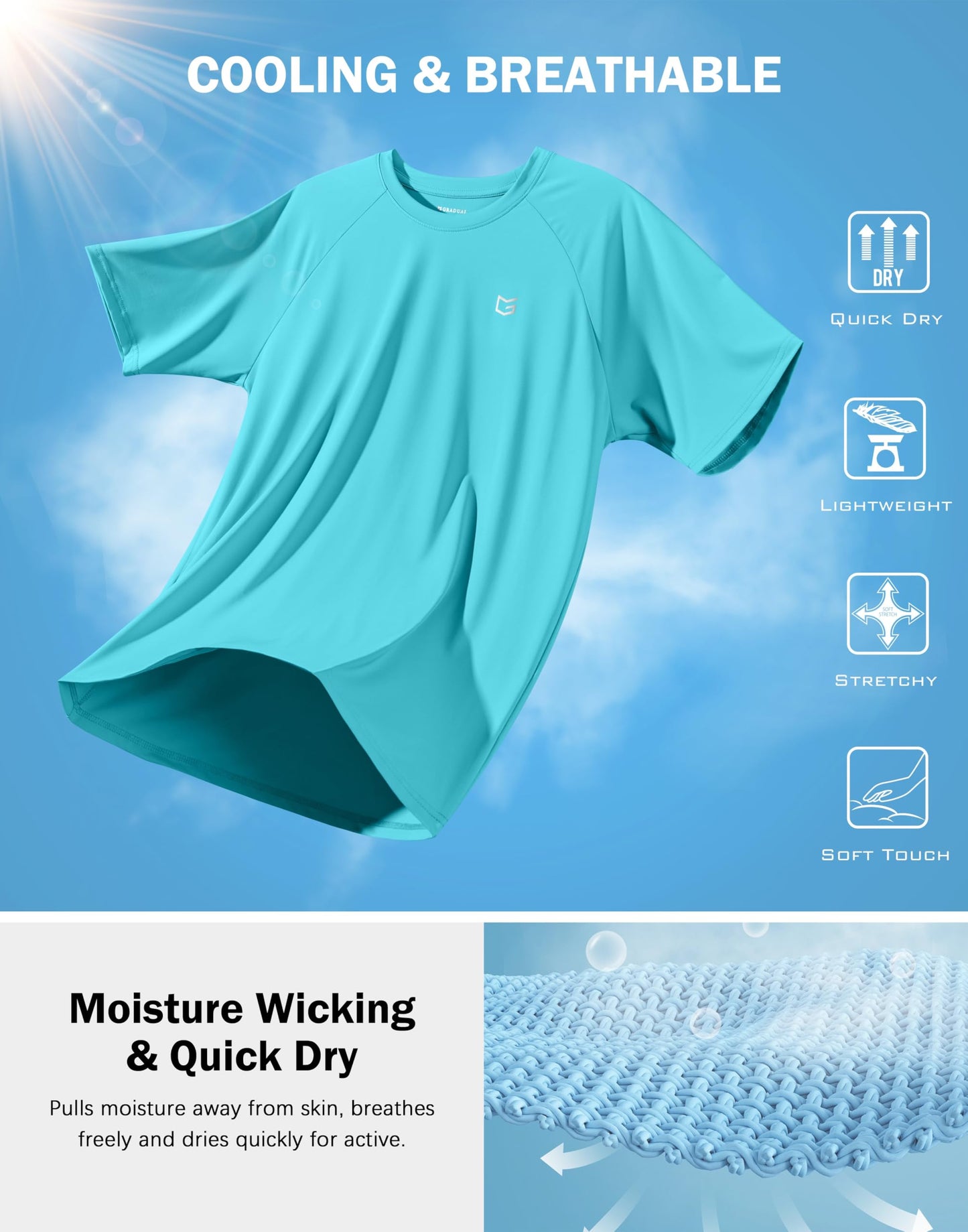 G Gradual Men's Athletic Workout T-Shirts Moisture Wicking Cooling Running Shirts Short Sleeve Performance Tee for Gym Tennis(Blue,XL)