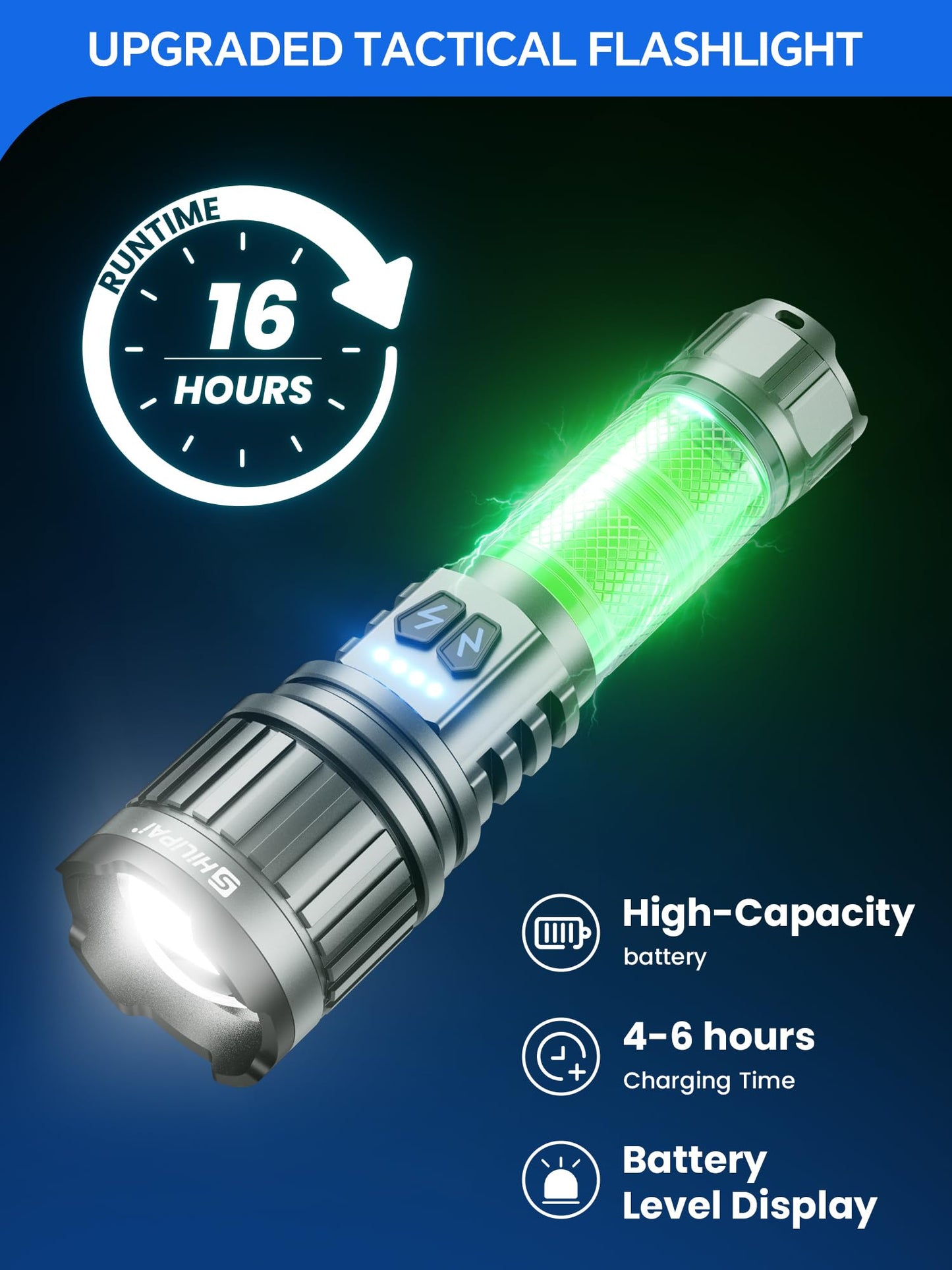 SHiLiPAi Dual White & Warm Flashlight,Rechargeable High Lumens Tactical Flashlight, 11 Modes Zoomable Waterproof Handheld Flashlight for Outdoor Camping Hiking Emergency