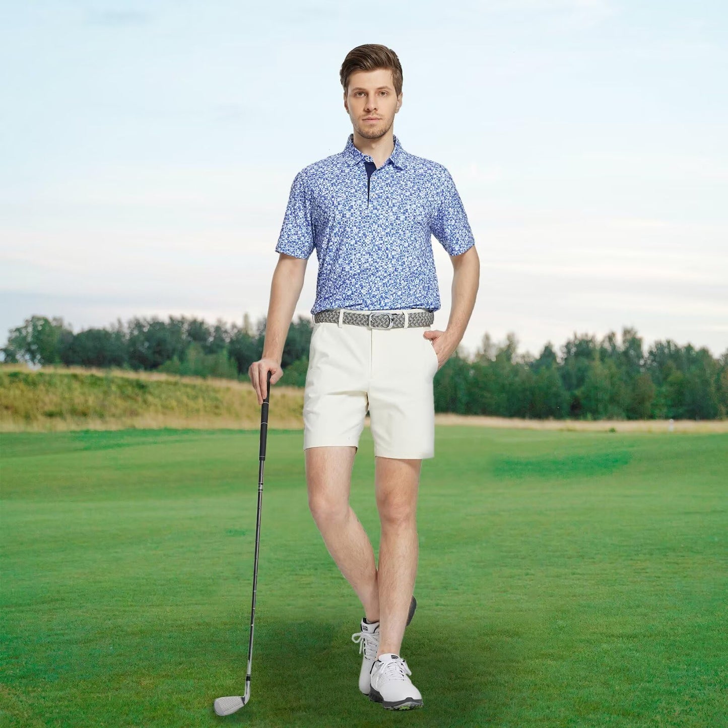 M MAELREG Golf Shirts for Men Dry Fit Print Patterns Performance Moisture Wicking Mens Polo Shirts Short Sleeve