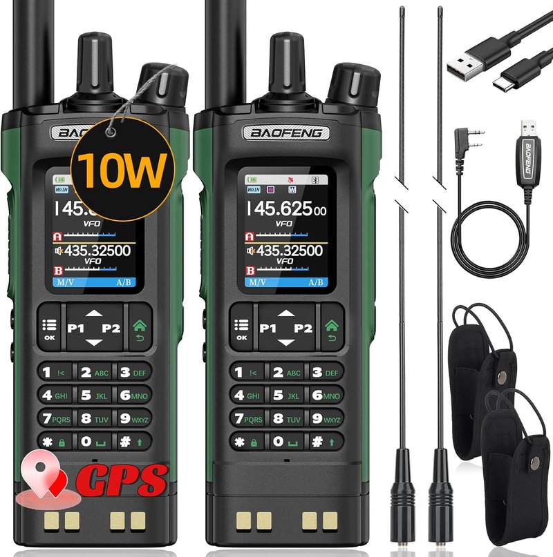 BAOFENG UV-32 Ham Radio | 10W Rechargeable Walkie Talkie with GPS & NOAA Weather | Long Range 2500mAh Battery, USB-C Charging (2-Pack)