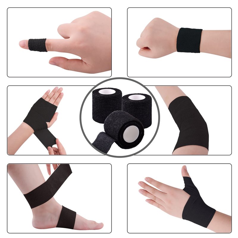 BQTQ 108 Rolls Self Adhesive Bandage - 2 Inch Black Self Stick Bandage Tape - Athletic Wraps for Wrist & Ankle - Swelling & Sprains (Black)