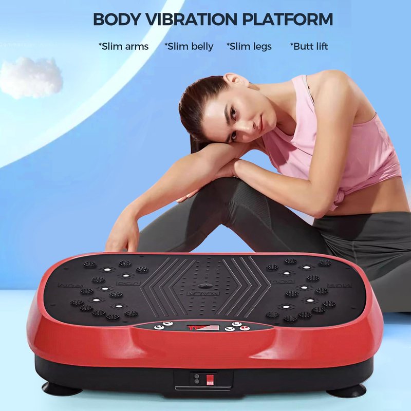 WANKO Vibration Plate Exercise Machine - Shake Plate Vibration Platform with 2 Pull Ropes - Lymphatic Drainage Machine for Shaping, Wellness, Recovery, and Weight Loss for Men and Women (Red)