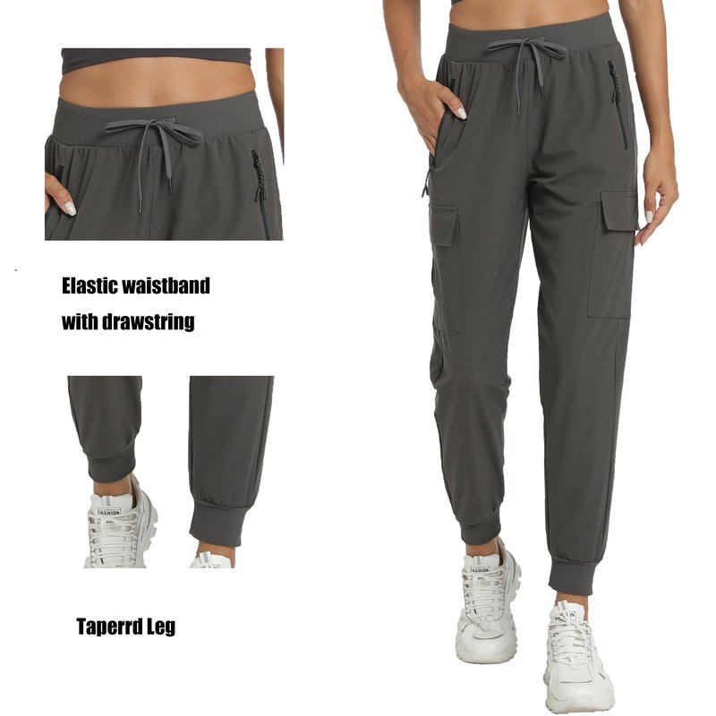 Women's Joggers with Pockets Lightweight - Water Resistant Quick Dry Cargo Athletic Pants for Hiking Running Camping Travel (Grey, X-Large)