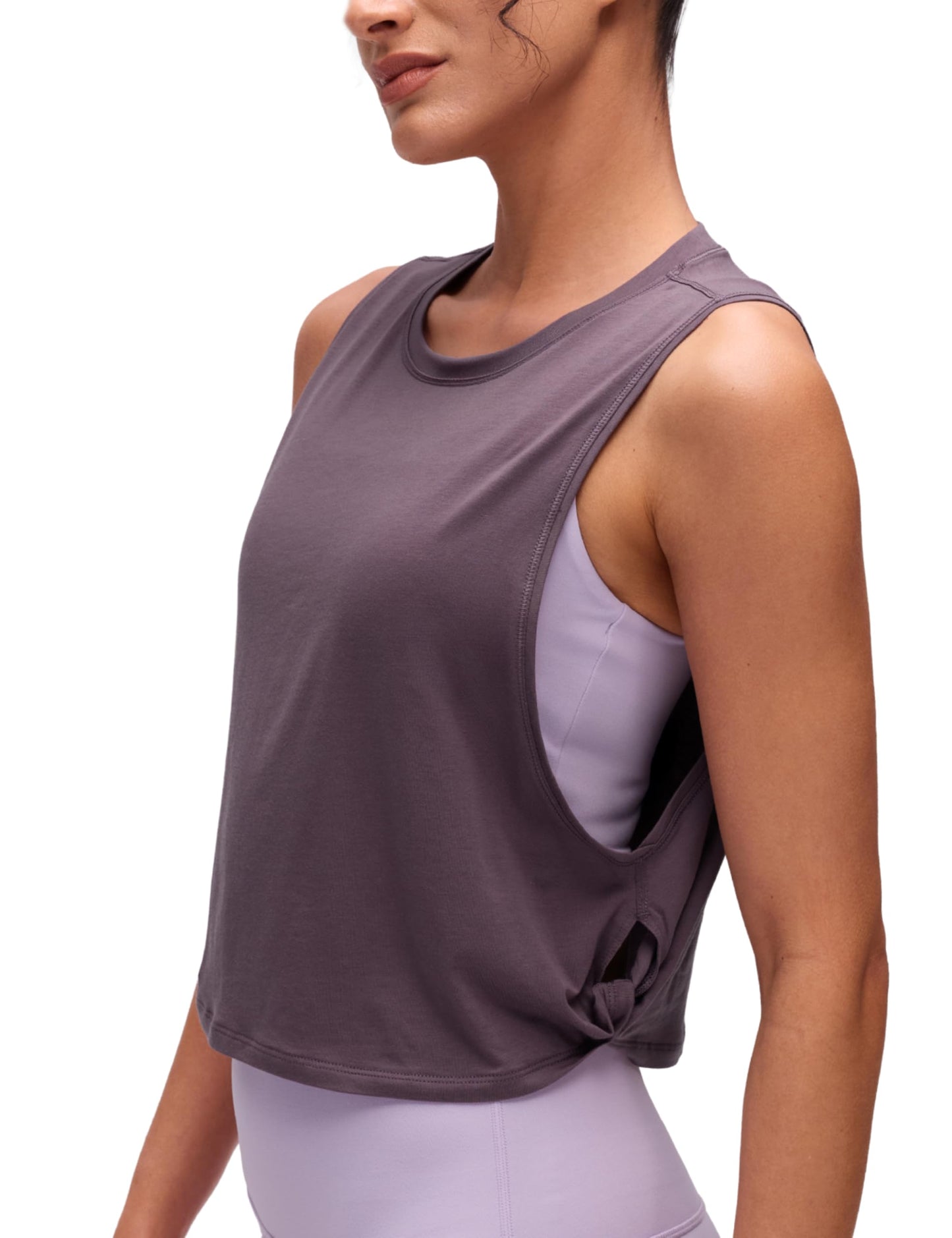 CRZ YOGA Pima Cotton Large Armhole Tank Tops for Women - Workout Sport Athletic Yoga Running Gym Loose Crop Sleeveless Shirts Purple Gray X-Small