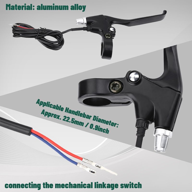 Yulatik 1 Pair 2 Wires Bike Brake Levers, 5.6 FT Durable Left & Right E Bike Bicycle Electric Brake Lever Accessories for 22.5mm Handlebar Mountain Bike, Road Bike