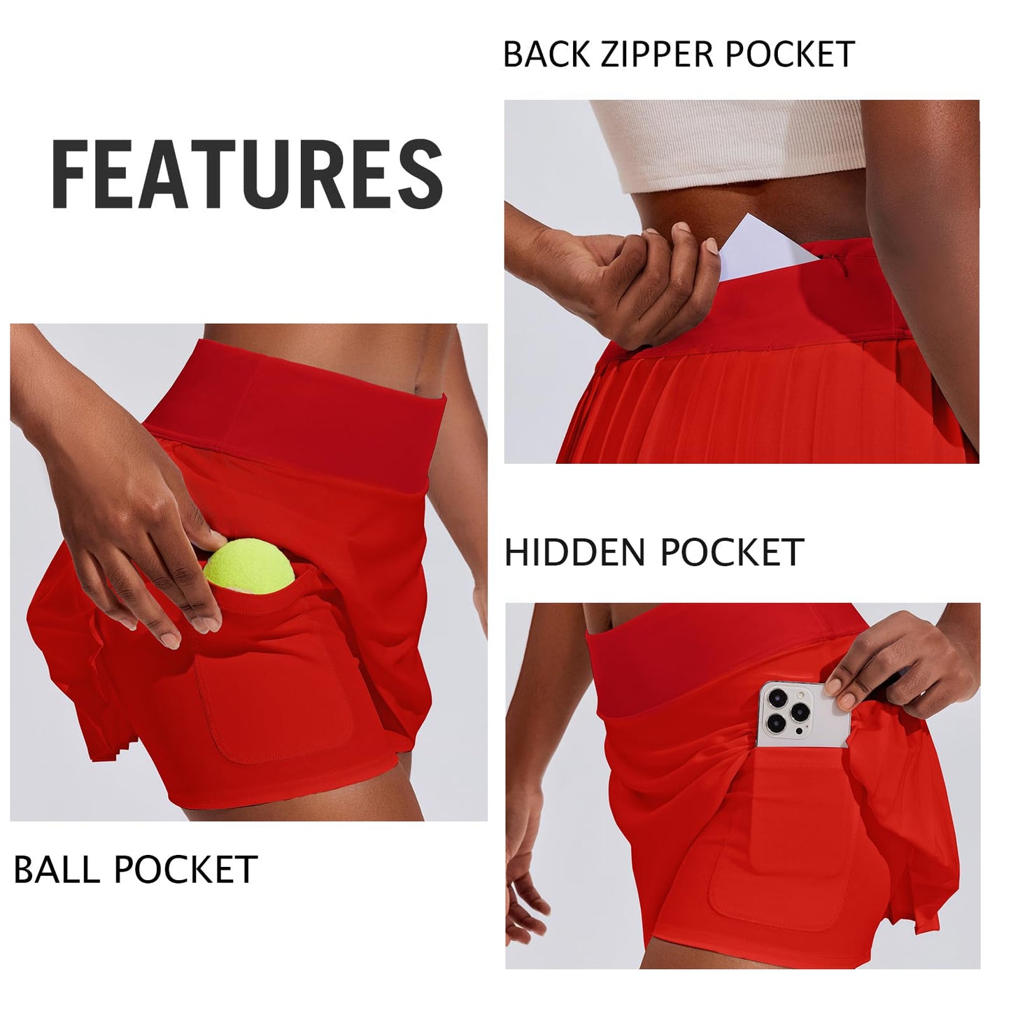 PINSPARK Tennis Skirts for Women with Pockets Tummy Control Pleated Sport Skirt High Waist Athletic Skort, Light Blue Large
