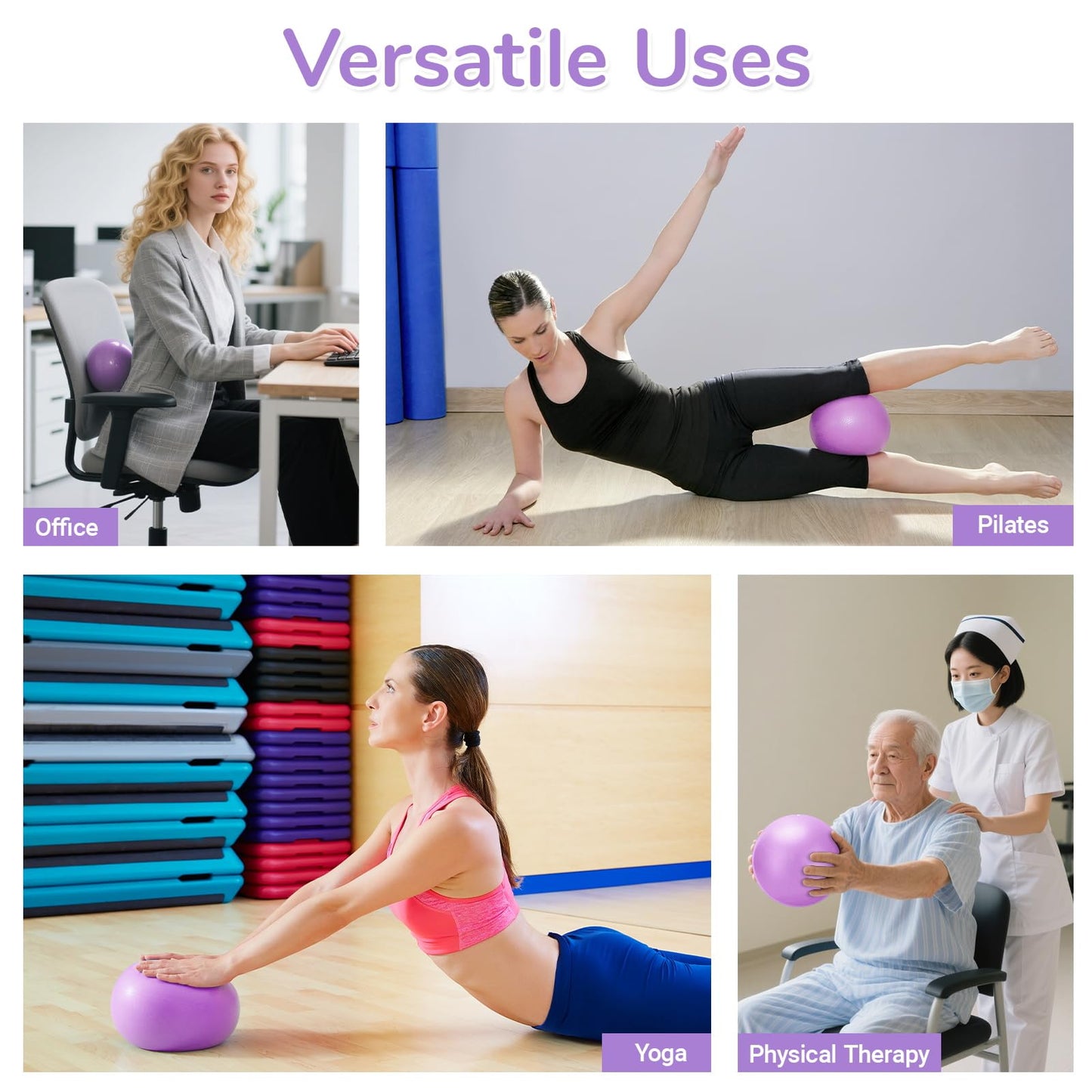 TOPZGLEEY Pilates Ring and Ball Set with Resistance Bands - Pilates Equipment for Home Workout - 14'' & 12'' Pilates Rings, 2 Pilates Balls, 5 Resistance Bands,Guide (Purple &Pink)
