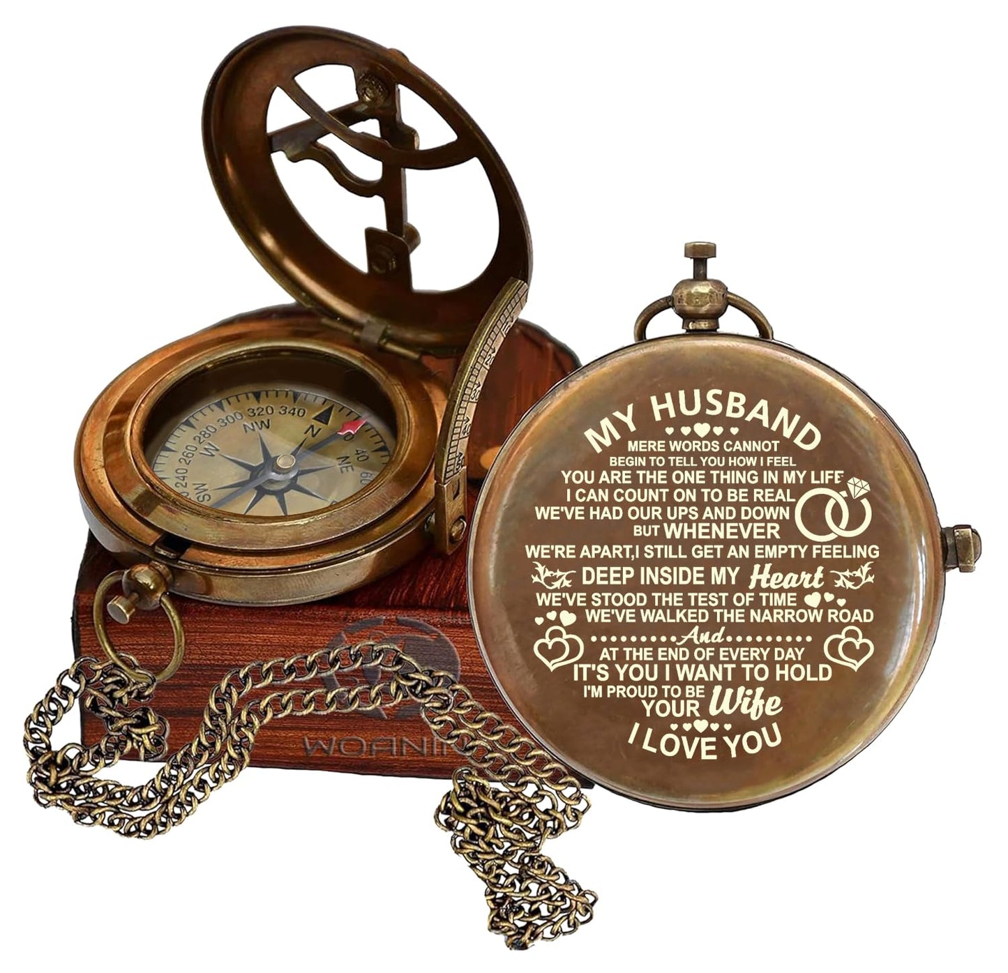 Huband Gifts Valentine's Day Gifts for Husband - Engraved Brass Compass, Romantic Keepsake for Him