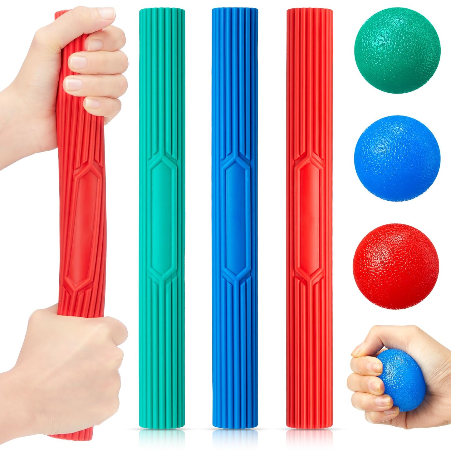 Silipull 3 Pcs Twist Hand Exerciser Bars With 3 Hand Exercise Balls Fitness Resistance Bars for Physical Therapy Flexible Elbow Stress Balls Relieve Tendonitis Pain and Improve Grip Strength