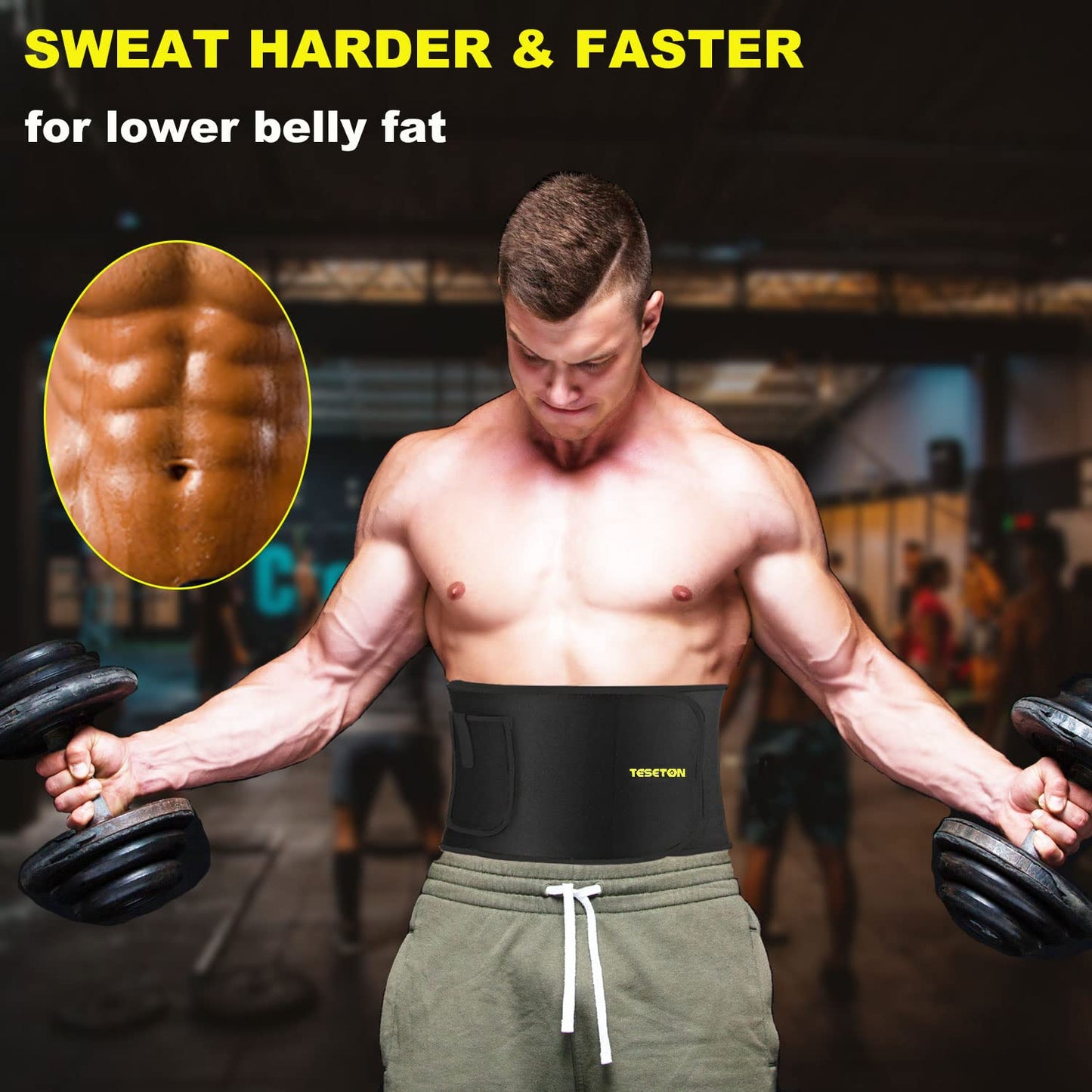 TESETON Waist Trainer Sweat Belt for Men Women 01 Black L
