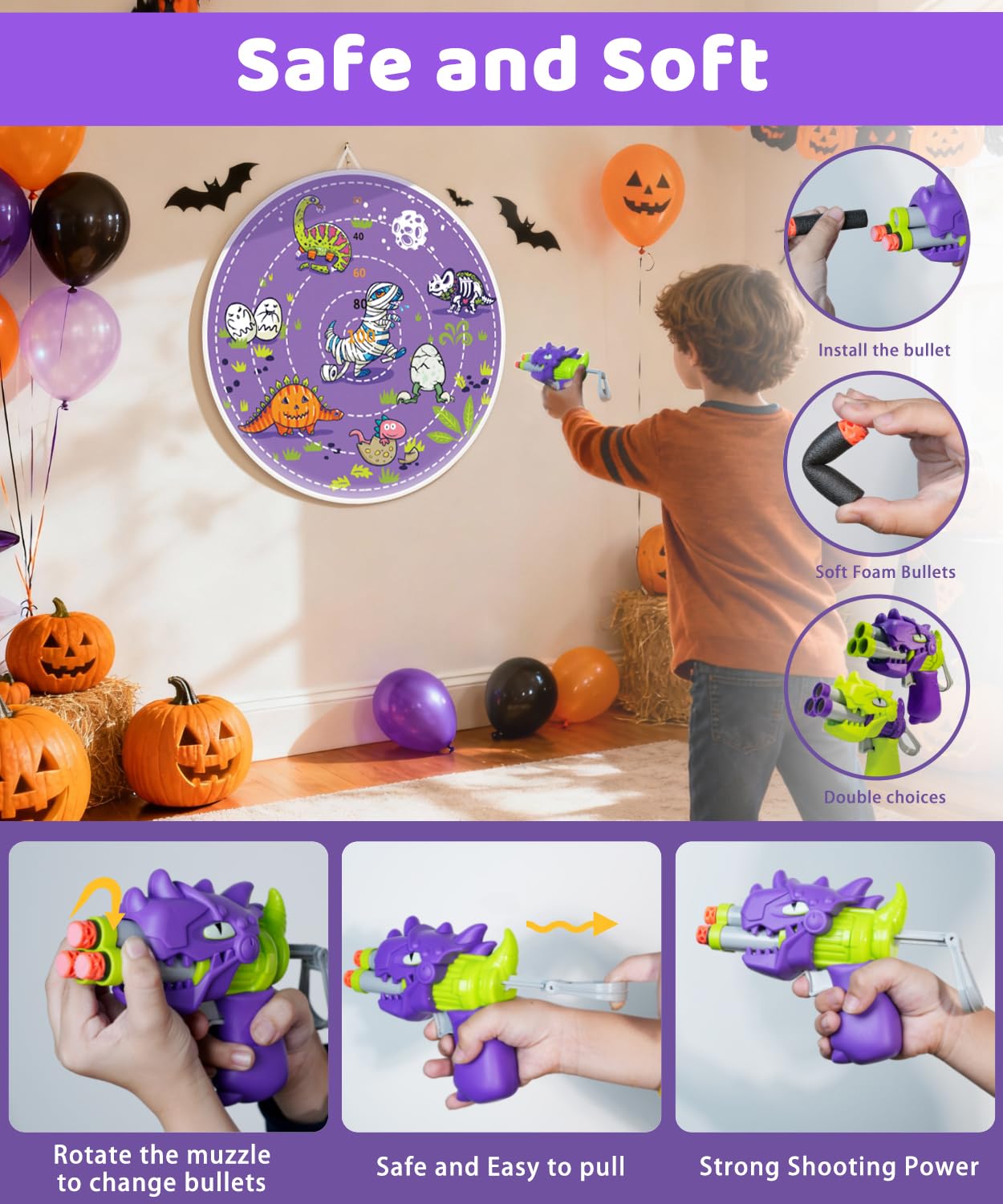 2 in 1 29" Large LED Dart Board for Kids, Kids Dart Board with LED Sticky Balls for Boy Toys, Indoor & Outdoor Sport Fun Party Kids Toys Games,Birthday Gifts for 4-12 Year Old Boys&Girls（Dinosaur ）