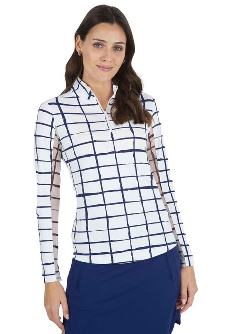 Cordova Print Long Sleeve Mock Neck Top-Cordova Print Long Sleeve Mock Neck Top-10495 White/Turq/Cordova/M