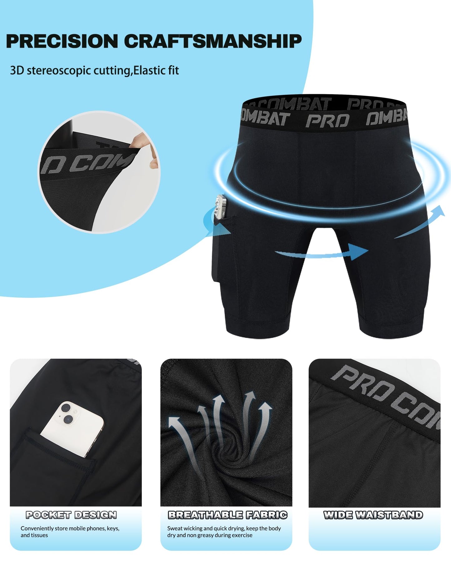 Antoyo 5 Pack Compression Short Men with Pocket Spandex Running Shorts