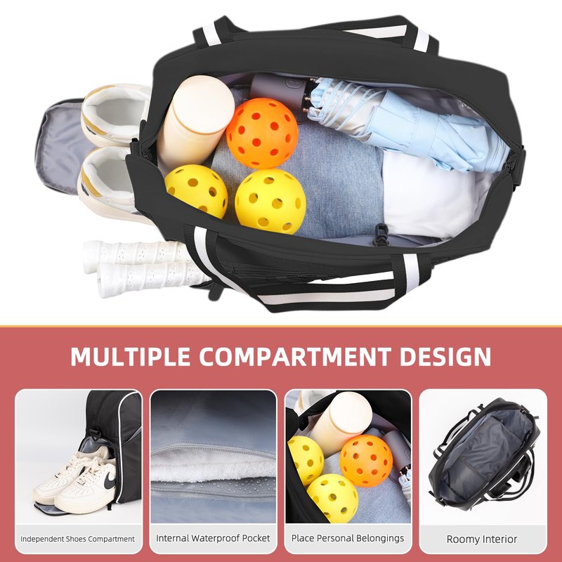 Pickleball Bag Pickle Ball Backpack for Women,Pickleball Accessory Tote Sport Equipment Bag Machine Washable with Shoe Compartment,Wet Pocket,Adjustable Shoulder Strap Fence Hook,Great Gift 30L-Black