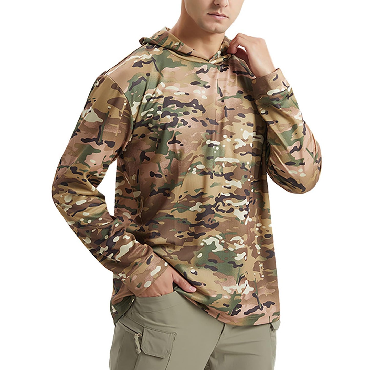 Generic Men's UV Sun Protection Hooded Camo Shirts Long Sleeve Quick-Dry Outdoor Hiking T-Shirt UPF 50+ Rash Guards Cooling Hoodies, XX-Large, Gold