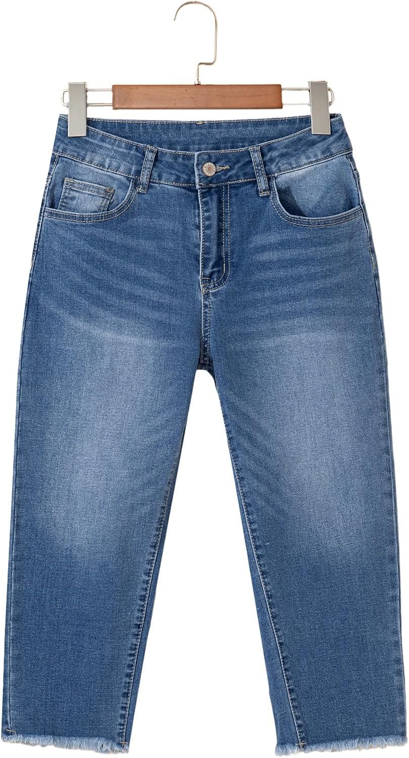 Capri Jeans for Women - High Waisted Straight Leg Denim Pants | Summer Fashion, Raw Hem
