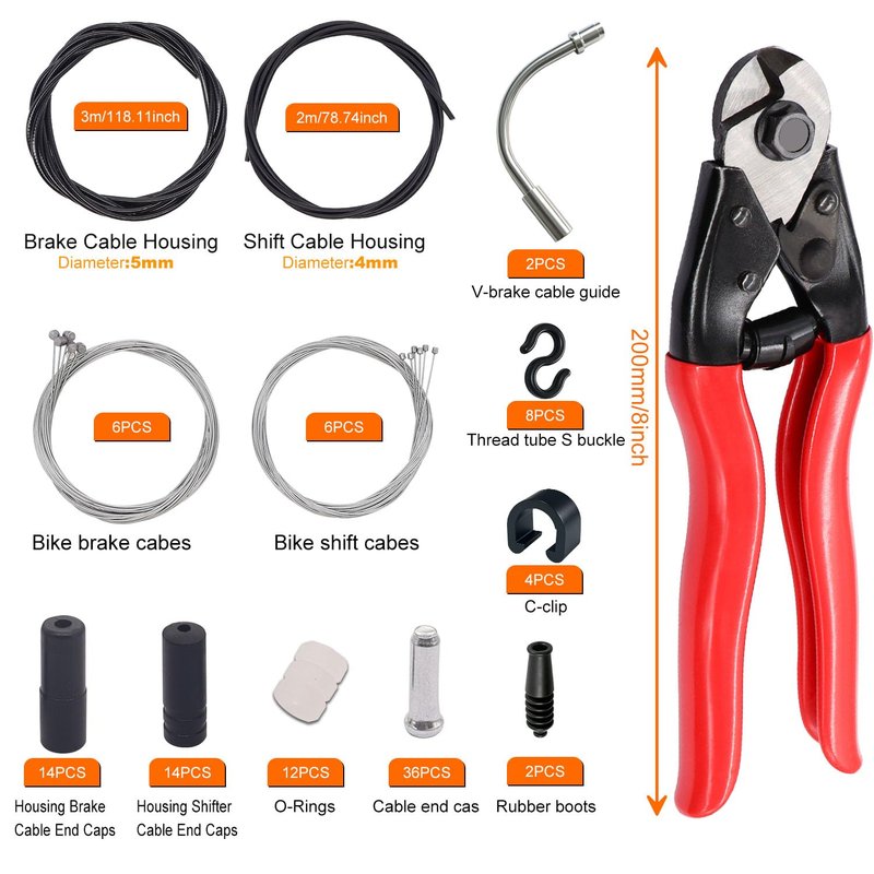 weideer 107PCS Stainless Steel Wire Cutter Bike Brake Cable Housing Shifter Cable Housing Universal Bike Cable Kit Bicycle Brake Cable Shift Cable with Bike Cable End Caps O-Rings