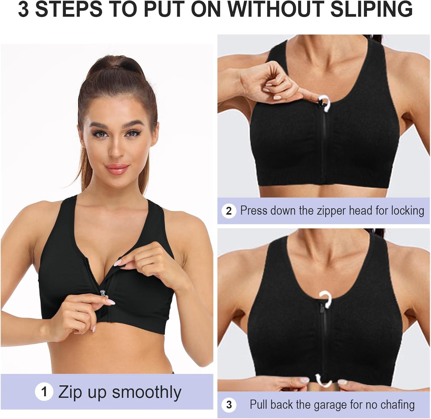 Women's Zip Front Sports Bra - Wireless Post-Surgery Activewear | Comfortable Yoga Bra