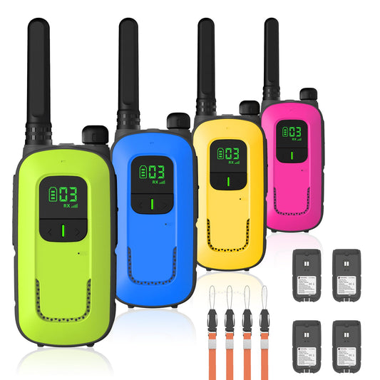 Radioddity FS-T3 Walkie Talkies for Adults Kids Long Range 4 Pack Rechargeable Walky Talky FRS Two Way Radio, 22 Channels License Free USB Charging with Flashlight Boys Girls Gift for Camping Hiking