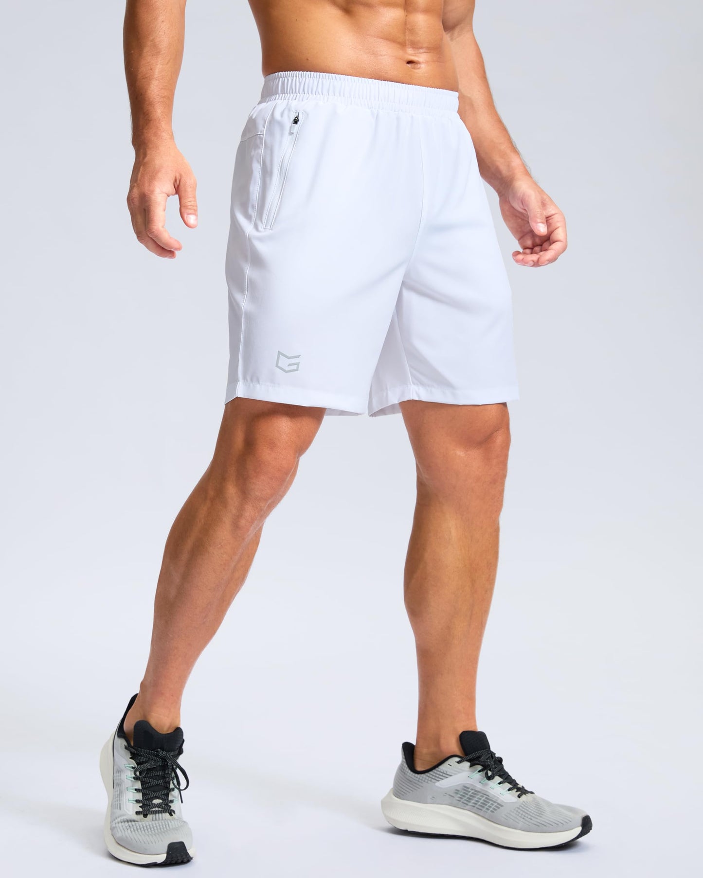 G Gradual Men's Athletic Running Shorts with 2 Zipper Pockets 7"/ 5"/ 9"(White,5S)