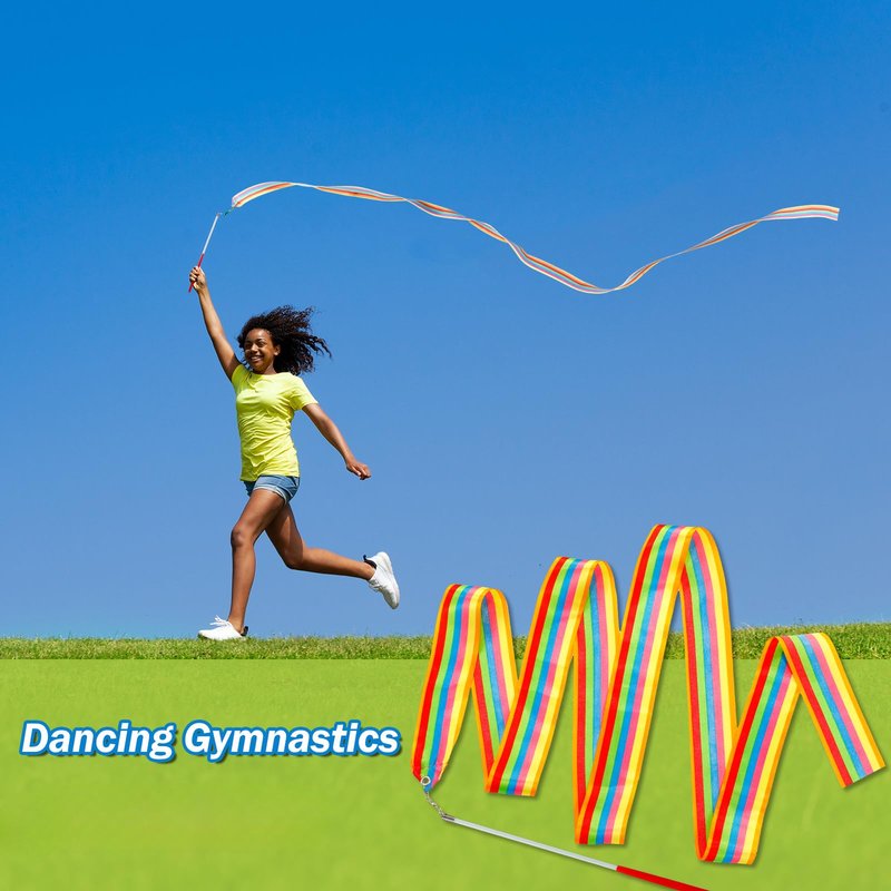 Deekin 48 Pieces Gymnastics Wands Dancing Dance Ribbons Streamers 6.6 Feet Artistic Rainbow Twirling Ribbons for Gymnastics Party Favors with Non Slip Handle