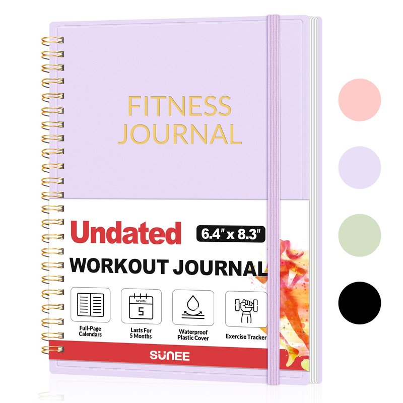 Fitness Journal Workout Planner for Women & Men, A5 (6.4" x 8.3") Workout Journal Log Book Planner Gift for Track Gym Essentials, Home Workouts, Track Progress, Achieve Wellness Goals, Purple