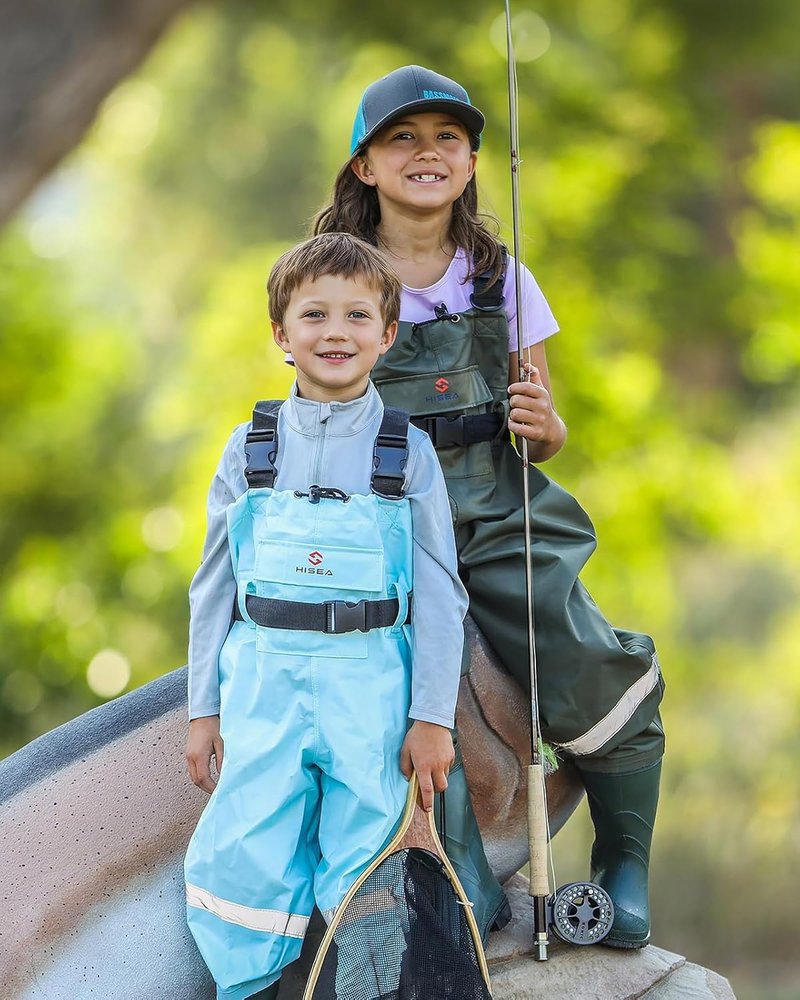 Kids Chest Waders - Youth Waterproof Fishing Waders with Boots | PVC Material, Reflective Safety Band