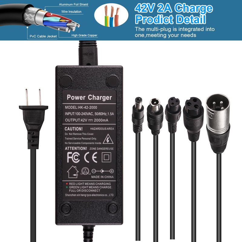 42V 2A Charger with 6 Plugs Universal for 36V Li-ion Battery, Fast Charger Replacement for Razor,Jetson,Voyage,gotrax,ninebot,Bird,Segway and Most 36V 10S Lithium Battery Device