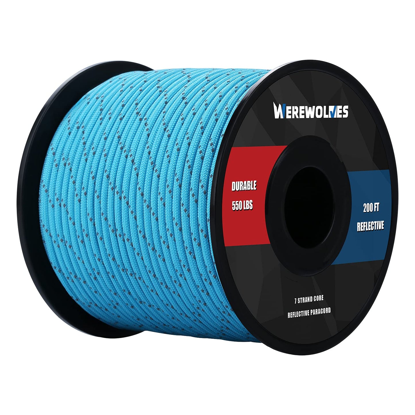 WEREWOLVES Reflective 550&176 lb Paracord - Nylon, Rope Roller,7&3 Strand Utility Parachute Cord for Camping Tent, Outdoor Packaging