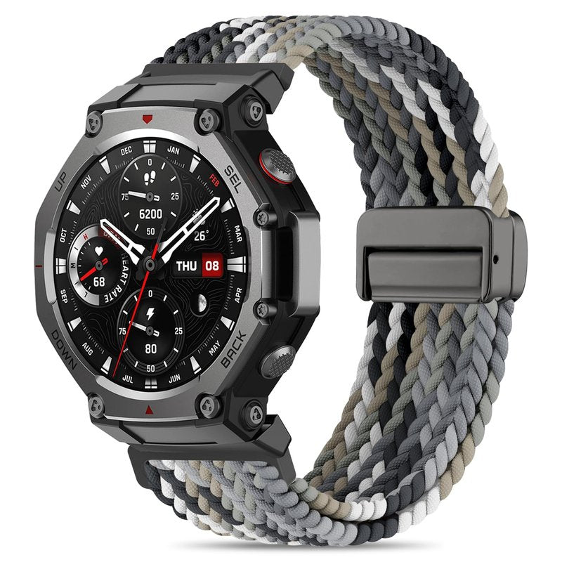 HQzon Elastic Woven Band Compatible with Amazfit T-Rex 3, Metal Magnetic Buckle Sports Replacement Strap Compatible with Amazfit T-Rex 3