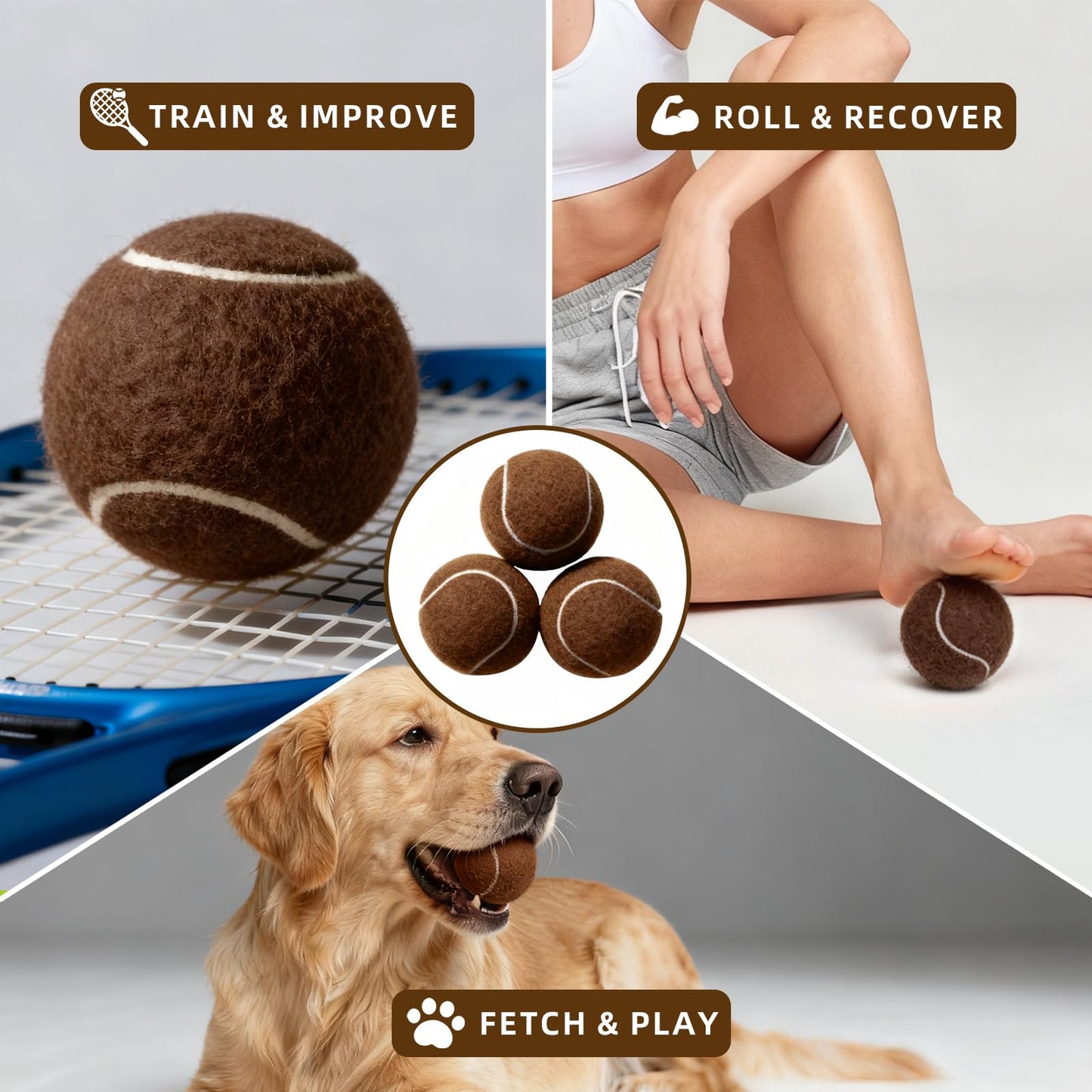 PoyPet 16-Pack Tennis Balls Bulk for Practice,Training and Beginners | Ideal for Dog Fetch,Chew and Play (Brown)