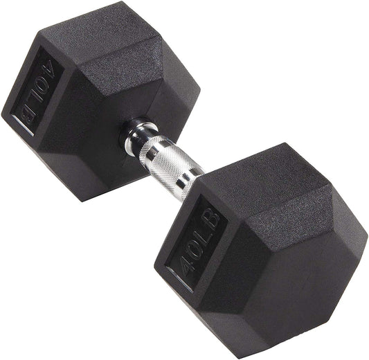 HulkFit Rubber Encased Hex Dumbbells, 40lb Single Black